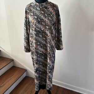 Zara snakeskin print heavy stretch jersey knit mock turtleneck shift style midi